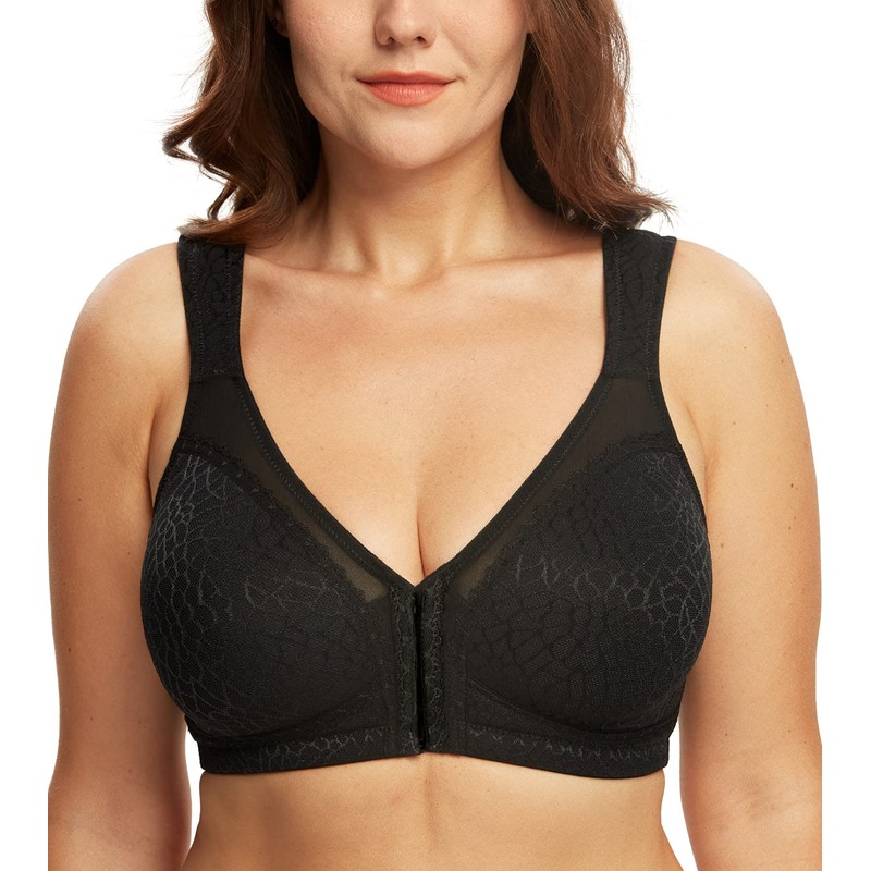 DotVol Women's Full Figure Front Closure Wirefree Jacquard Back Support