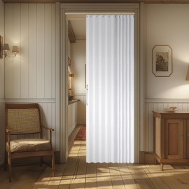 AJAZZ 100% Blackout Magnetic Door Curtain Pleated Door Curtain Folding Door Accordion Door Closet Door Curtain Invisible Applicable Bedroom Room Living Room Doorway （White 42" W x 78" L 1 Panel