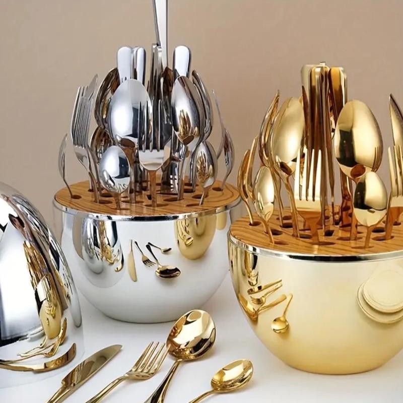 New Home Essential 2025 Creative Tableware Set - 24-Piece Stainless