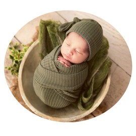 RUZHILING Newborn Baby Photography Wrap with Long Tail Hat Boy Girl Photo Crochet Outfits Picture Blanket Props (green)
