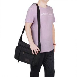 BOMKEE Messenger Bags for Men, Shoulder Bag Water Resistant Canvas Crossbody Bag, Women Multi Pocket Casual Travel Bag (Black)