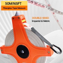 Sutekus - Cinta métrica de carrete abierto de 1,27 cm, carrete de medición de fibra de vidrio de doble cara con pies y metros para ingeniero de campo de patio (164 pies)