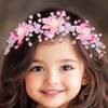 Urieo Pink Flower Girl Headpiece Crystal Princess Headband Wedding Floral