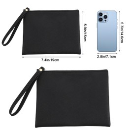 1 PCS Mini Makeup Pouch for Purse 7.4"× 5.9" Small Black Wristlet Purse Small Leather Makeup Bag Mini Cosmetic Zipper Little Wristlet Travel Pouch for Women Lipstick Car Change Coin Organizer (Black)