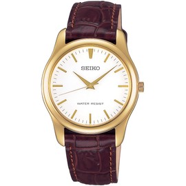 Seiko Selection Men's Quartz Pair, Yellow Gold/White/Band: Brown (Cow Leather), watch
