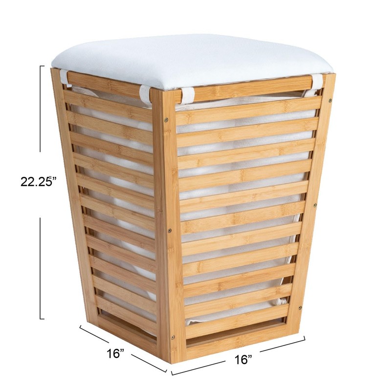 Household Essentials Slatted Natural Bamboo Hamper with Cushioned Lid and