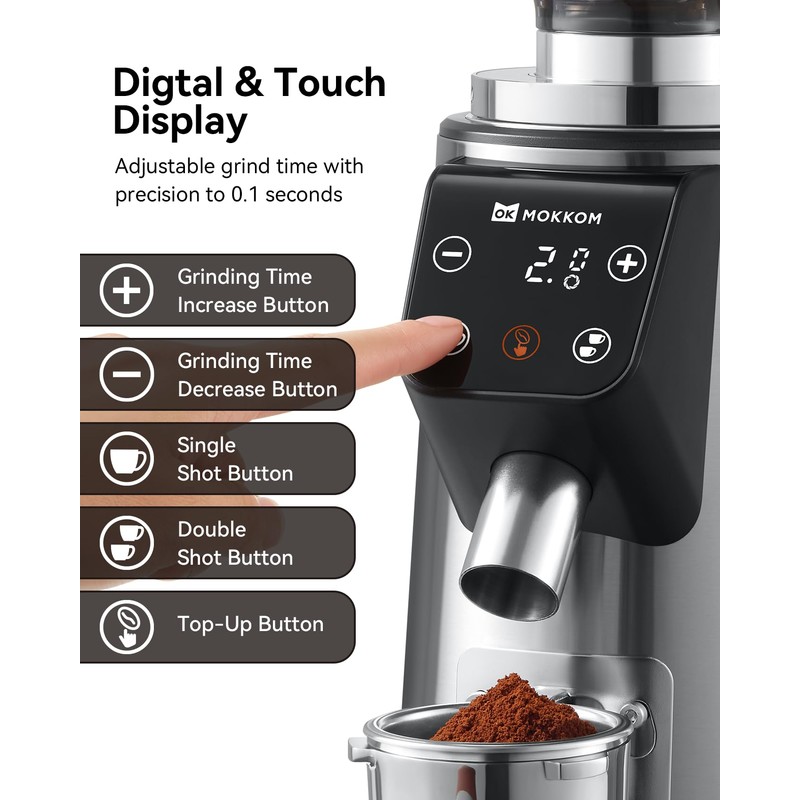 MOKKOM Professional 64mm Flat Burr Coffee Grinder with 100 Grind