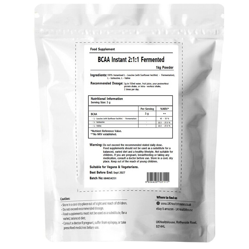 UKHealthHouse BCAA Powder - Branched Chain Amino Acids 3g BCAAs