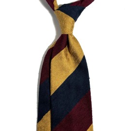 Potomac Tie Company Unlined Navy Blue / Gold / Burgundy Stripe Silk Shantung Tie (Handmade in Italy)