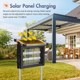 Solar Bug Zapper Outdoor, Jinyeda 4500V Rechargeable Mosquito Zapper 4000mAh Battery, Detachable Solar Panel, Waterproof Mosquito Killer, Cordless Fly Insect Zapper for Indoor Patio Garden Camping