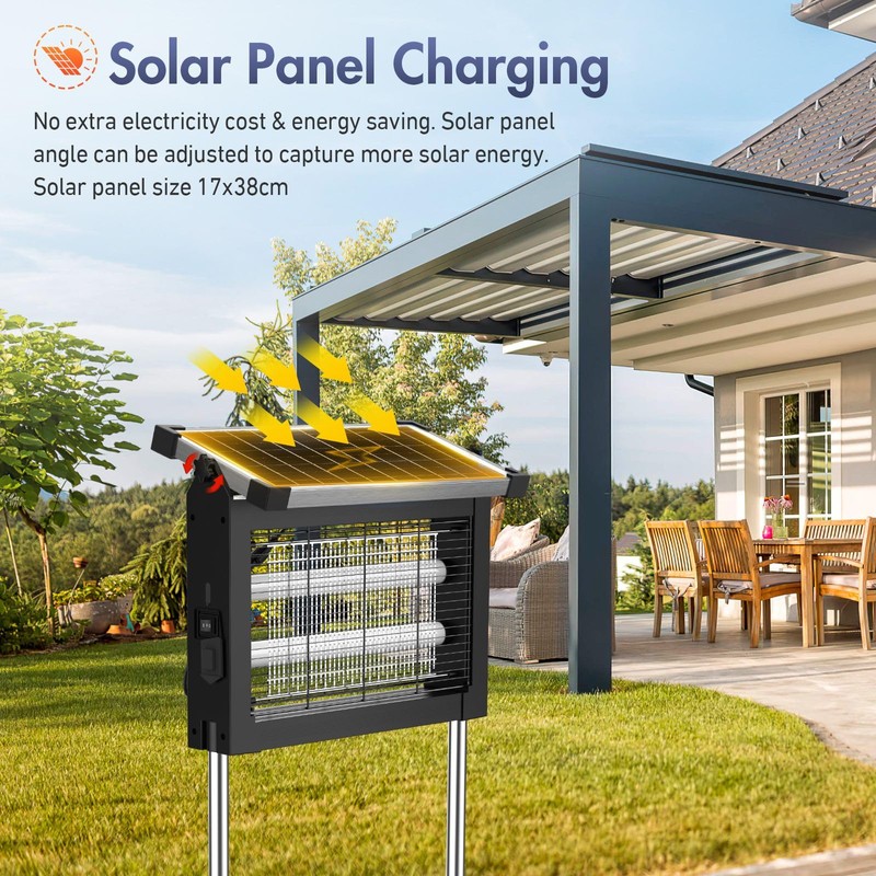 Solar Bug Zapper Outdoor, Jinyeda 4500V Rechargeable Mosquito Zapper 4000mAh