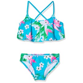 Kanu Surf Girls Flounce Bikini Beach Sport 2 Piece Swimsuit, Alania Floral Aqua, 10