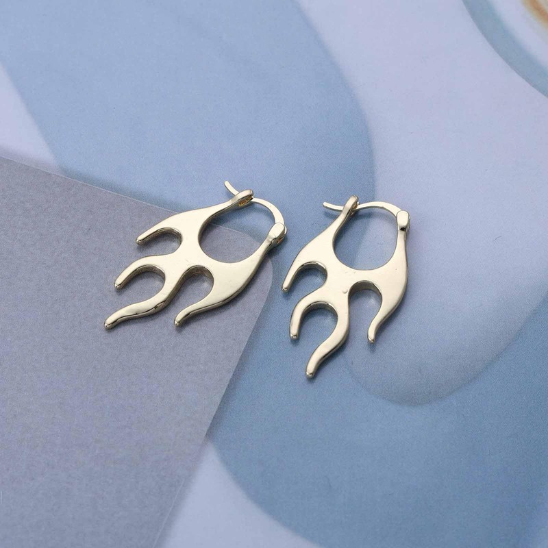 Cybche Punk Flame Hoop Huggie Earrings Gold Fire Flame Drop