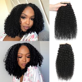 ShowJarlly Tape in Hair Extensions Human Hair 40 PCS 22 Inch Kinky Curly Tape in Hair Extensions Real Human Hair Invisible Double Sided Tape in Extensions for Black Women Tape Ins Natural Hair