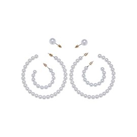 Urban Classics Unisex Pearl Hoop Earrings, Pack of 3, gold