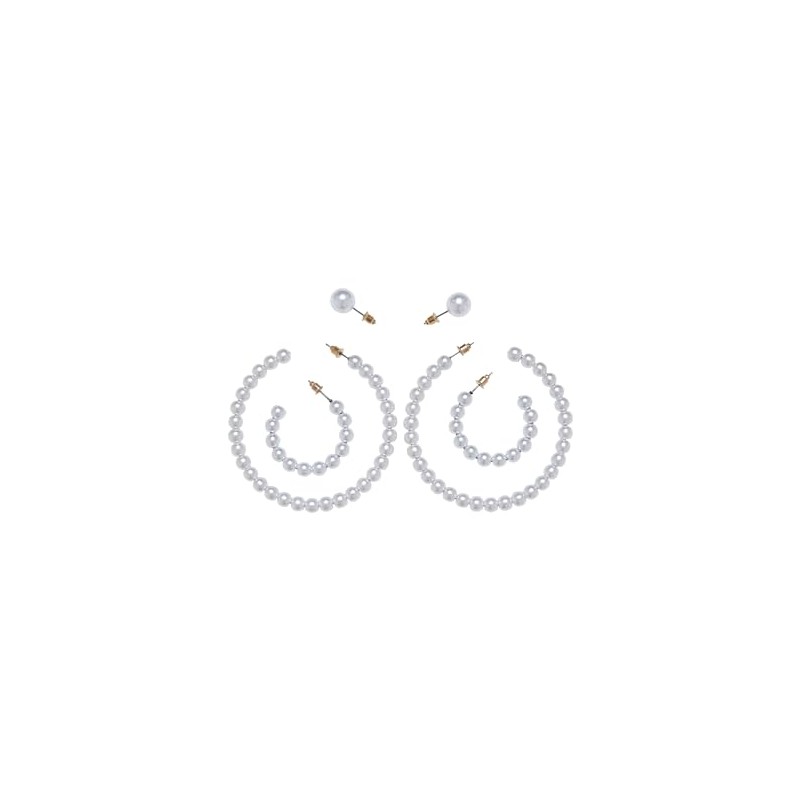 Urban Classics Unisex Pearl Hoop Earrings, Pack of 3, gold