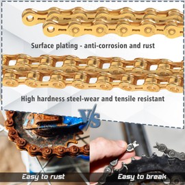 BUCKLOS 6/7/8/9/10/11/12 Speed Bike Chain,Half Hollow/Full Hollow Bicycle Chains for Road Bike/Mountain Bike/MTB//BMX,Silver/Gold 1/2 x 11/128 Inch 116 Links with Quick Link
