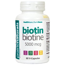 Prairie Naturals Prairie Naturals Biotin 5,000 mcg helps to maintain healthy hair, skin, and nails, improves splitting and brittle fingernail, promotes thicker hair- 60 Vegan Capsules