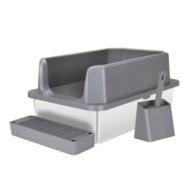 Sfozstra Enclosed Stainless Steel Cat Litter Box with Scoop,Metal Litter Box High Sided, Anti-Leakage, Easy Cleaning, Large Litter Box for Big Cats (Dark Grey)