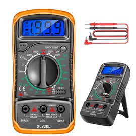 2 en 1 Multímetro Digital, Detector de Voltaje, Detector de Corriente, Multímetro Digital Profesional con Soporte, Rango de Funciones de 20 Dígitos (Naranja)
