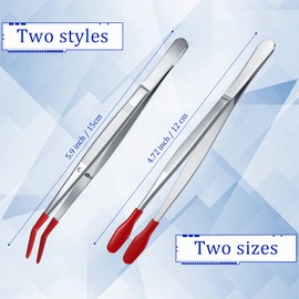 Honoson 4 Pieces Rubber Tipped Tweezers PVC Silicone Tip Tweezers Coated Flat and Bent Forceps for Lab Industrial Jewelry Craft Coin Stamp Tongs(Red)
