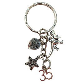 Love Heart Keyring 35th Anniversary Birthday Charm Tyrannosaurus Rex Dinosaur Pendant