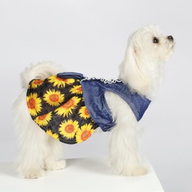Fitwarm Sunflower Denim Dog Dress, Dog Clothes for Small Dogs Girl, Pet Cat Outfit, Blue, Black, Yellow, Red, Small