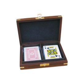 Wooden Rummy Playing Card Box with Brass Trim