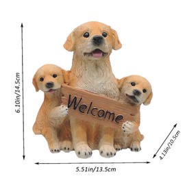 DurableDelights Cute Resin Garden Figurine Decoration, Golden Retriever Welcome Sign Statue Mother Dog and Two Puppies for Indoor/Outdoor Décor,5.95 inch