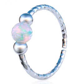 Silver Helix Hoop - Handmade 8mm Hoop with a Cute 3mm White Opal - Hypoallergenic Thin 20 Guage Sterling Silver Cartilage Earring Piercing Hoop