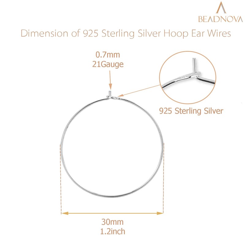 BEADNOVA 925 Sterling Silver Hoop Ear Wires Hoop Earrings Wires