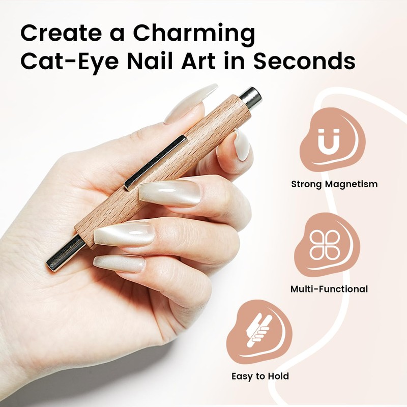 JODSONE 3-in-1 Cat Eye Magnet for Nails, Cylindrical & Square