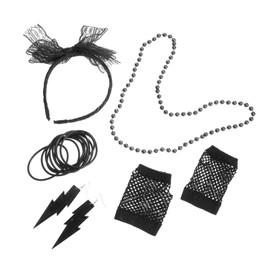 Healeved Neon Theme Party Accessories Set Lace Gloves Cloth Hairband Unique Earrings Necklace for Women for Retro Costume Parties and Dress-Up Events