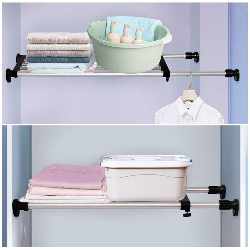 BAOYOUNI Expandable Shelf Closet Tension Rod Adjustable Shelving Unit Storage