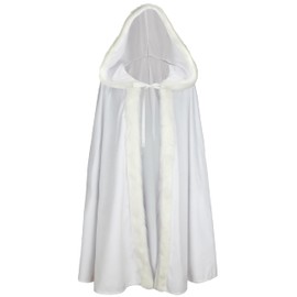 UQJE Medieval Hooded Cloak Renaissance Viking Cloak Fur Cape with Hood for Men and Women-White