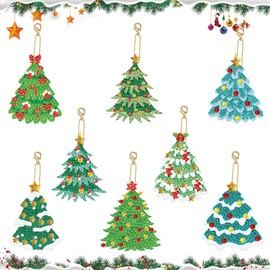 8 Pcs Christmas Diamond Painting Keychain,Christmas Double Sided Diamond Art Keychain Christmas Diamond Key Chain Kits,Christmas Diamond Painting Keyrings Kits for Christmas Party Gift (Green8)