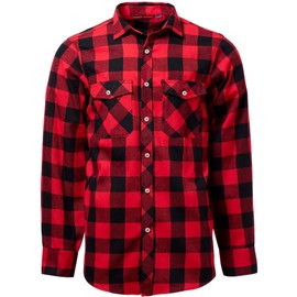 J.Ver Men’s Casual Chequered Shirt, Regular Fit, Long Sleeves, Flannel Shirt, red black