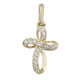 EDS Jewels Elegant 9ct Gold Ladies Cross Pendant with Cubic Zirconia/CZ - 18mm*9mm WJS10730