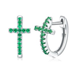 DAYBYDAY Cross Hoop Earrings for Women Emerald Huggie Earrings Emerald Green Small Hoop Earrings
