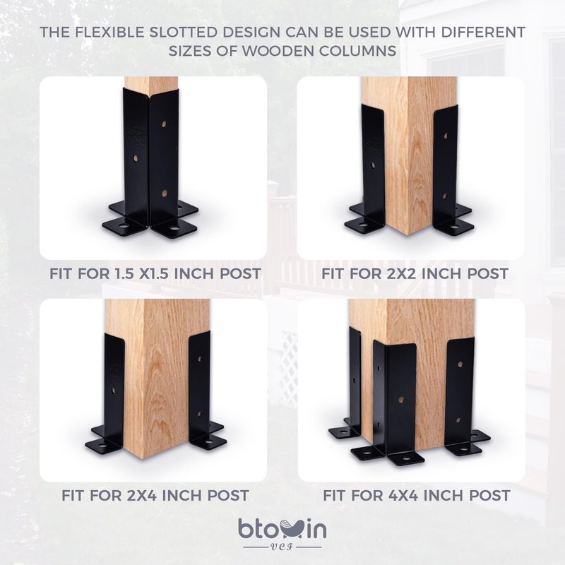 Adjustable Post Base Brackets Fits 1.5x1.5, 2x2, 2x4, 4x4 inch