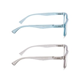 Rae Dunn "JUDY Blue Light Blocking Reading Glasses - 2 Pack w/READ MORE Signature Font Hard Case… (Crystal Dusty Blue/Crystal Cool Grey, 0.0)