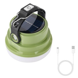 Large Capacity Lithium Battery Portable Flashlight LED Solar Camping Light Rechargeable Light, IP65 Waterproof Tent Light Power Off Emergency Outdoor Survival Tool (Green, 100)