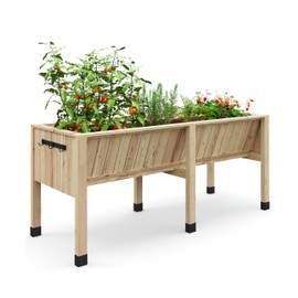 IDEALHOUSE Raised Garden Beds Outdoor 72x26x31 Inch, Wooded Raised Planter Box with Legs, Elevated Garden Bed with Hooks, 13.7 Inch Depth, 300 Lbs Capacity, for Balcony, Patio, and Backyard, Natural