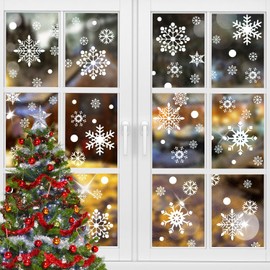OWill Christmas Window Stickers, 480 PCS Snowflake Window Stickers for Christmas Decorations, Reusable Snowflake Clings for Xmas Window Decoration