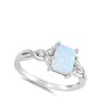 Rectangle White Simulated Opal Infinity Knot Ring .925 Sterling Silver