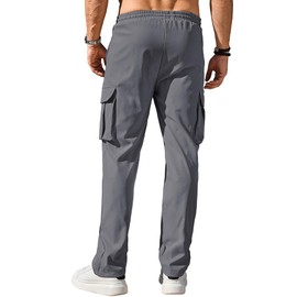 PLEPAN Men's Casual Cargo Pants Drawstring Hiking Pants Workout Tactical Joggers Sweatpants for Men Dim Grey 3X-Large