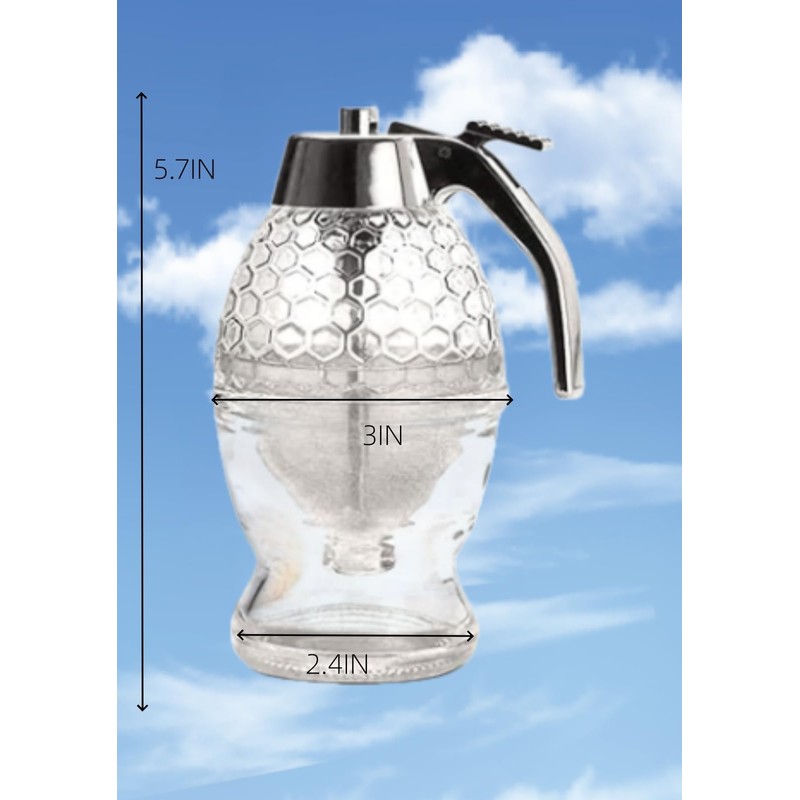 Honey dispenser, 8-ounce glass honey dispenser with base and drip-proof