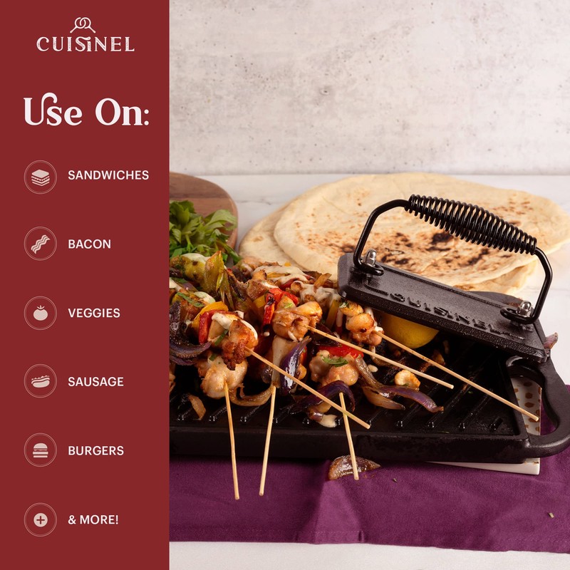 Cuisinel Cast Iron Grill Pan + Rectangular Cast Iron Grill