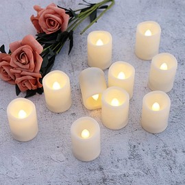 DRomance Velas votivas LED parpadeantes sin llama, control remoto y temporizador, funciona con pilas, incluye luz amarilla ámbar de 1.5 x 2 pulgadas, juego de 12 unidades para decoración de Navidad