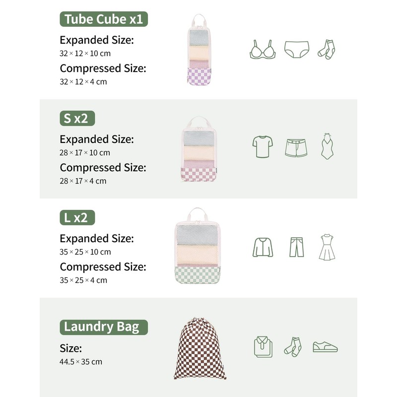 Narwey 6 Set Compression Packing Cubes for Backpack and Suitcases,